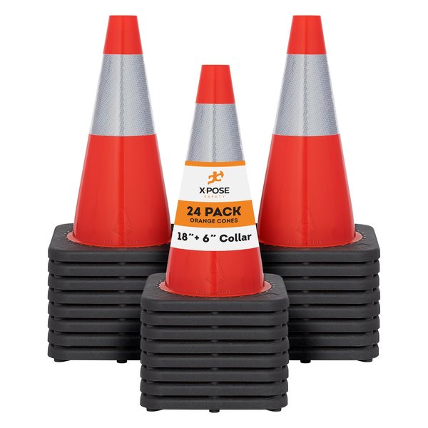 Xpose Safety Traffic Cone, PVC, 18" H, Orange OTC18-6-24-X-S